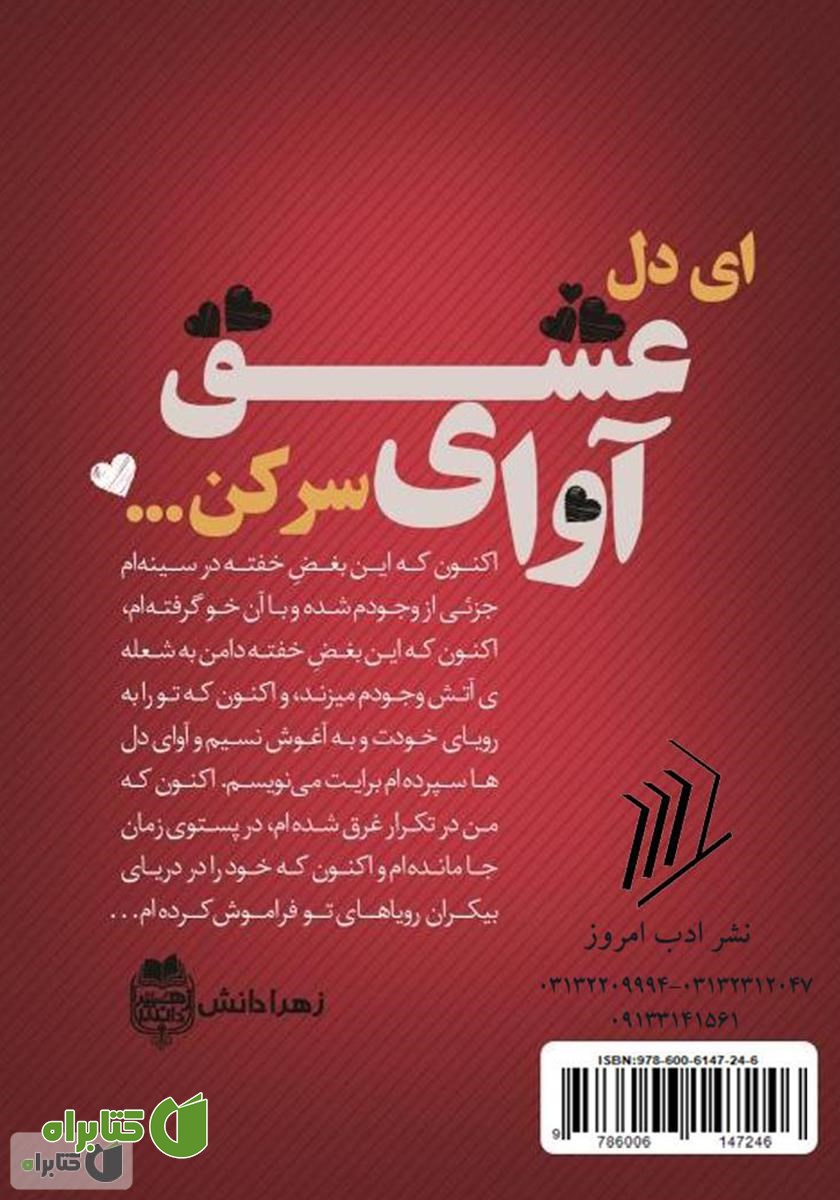 پشت جلد کتاب ای دل آوای عشق سر کن...