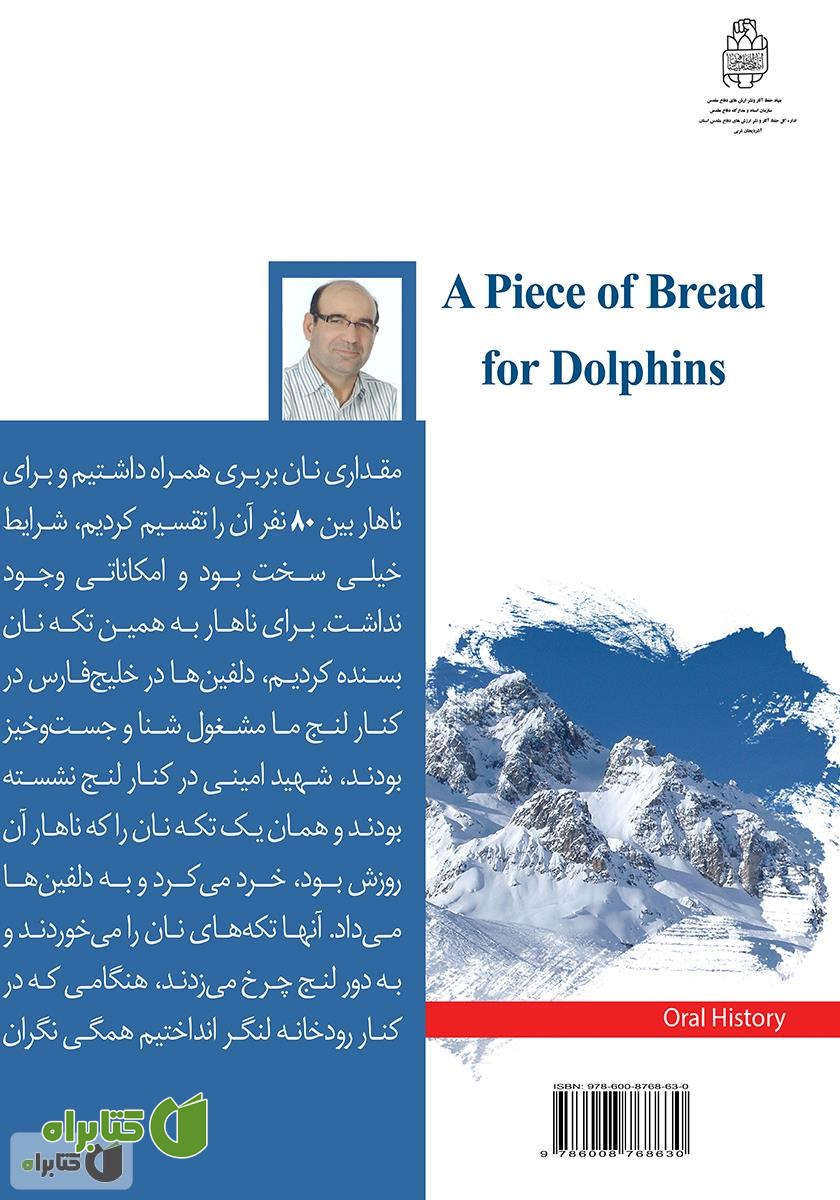 پشت جلد کتاب تکه نانی برای دلفین‌ها: تاریخ شفاهی آقای علیرضا محدودی زمان