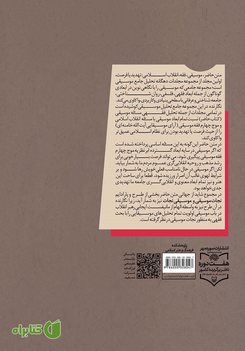 پشت جلد کتاب موسیقی، فقه، انقلاب اسلامی تهدید یا فرصت