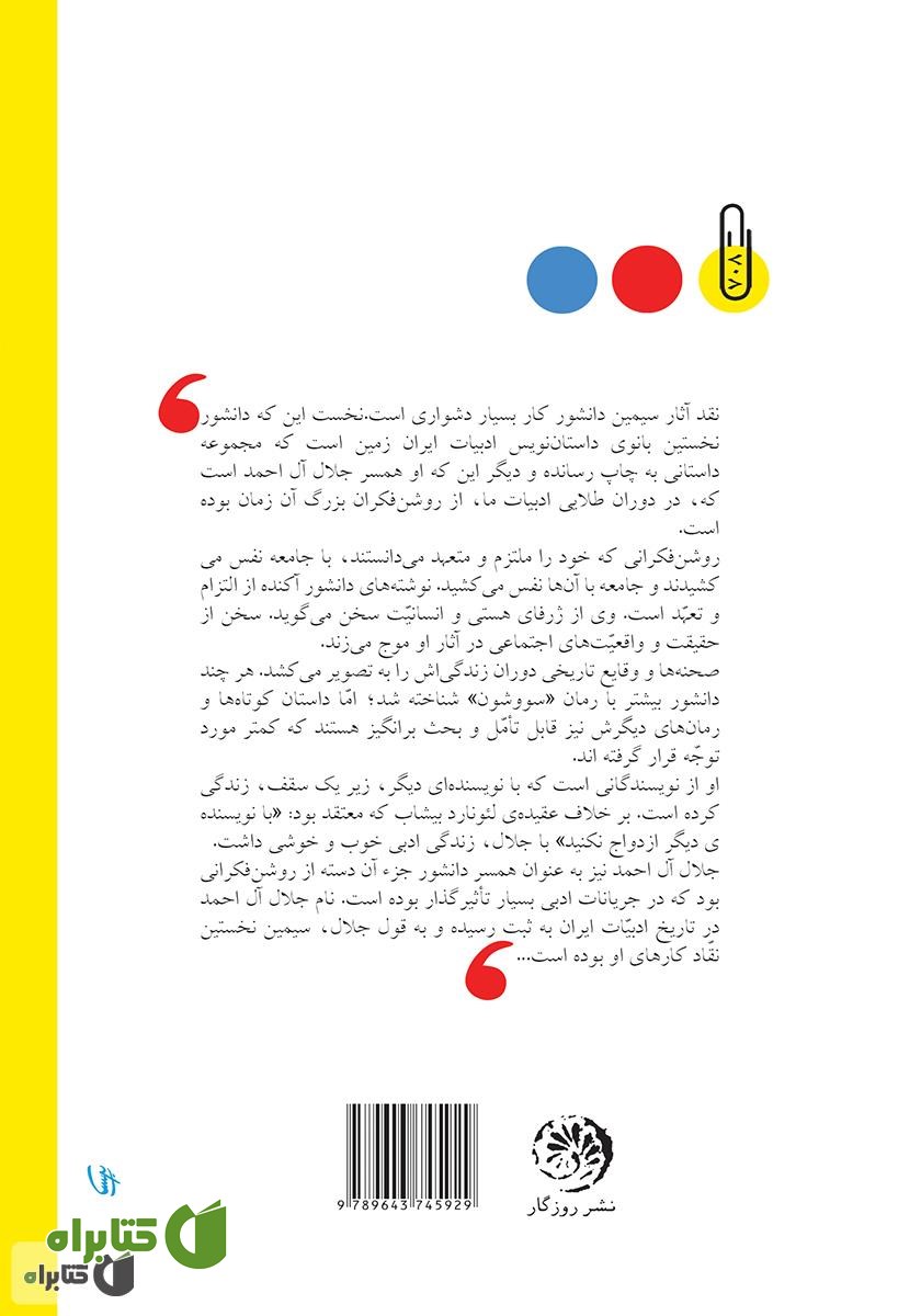 پشت جلد کتاب جزیره‌نشین سرگردان (جستارهایی درباره‌ی آثار سیمین دانشور)