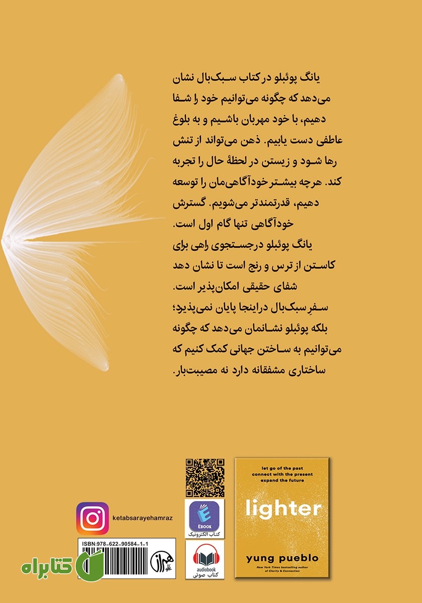 پشت جلد کتاب سبک بال: از رها کردن رنج گذشته و زیستن در لحظه حال تا ساختن آینده