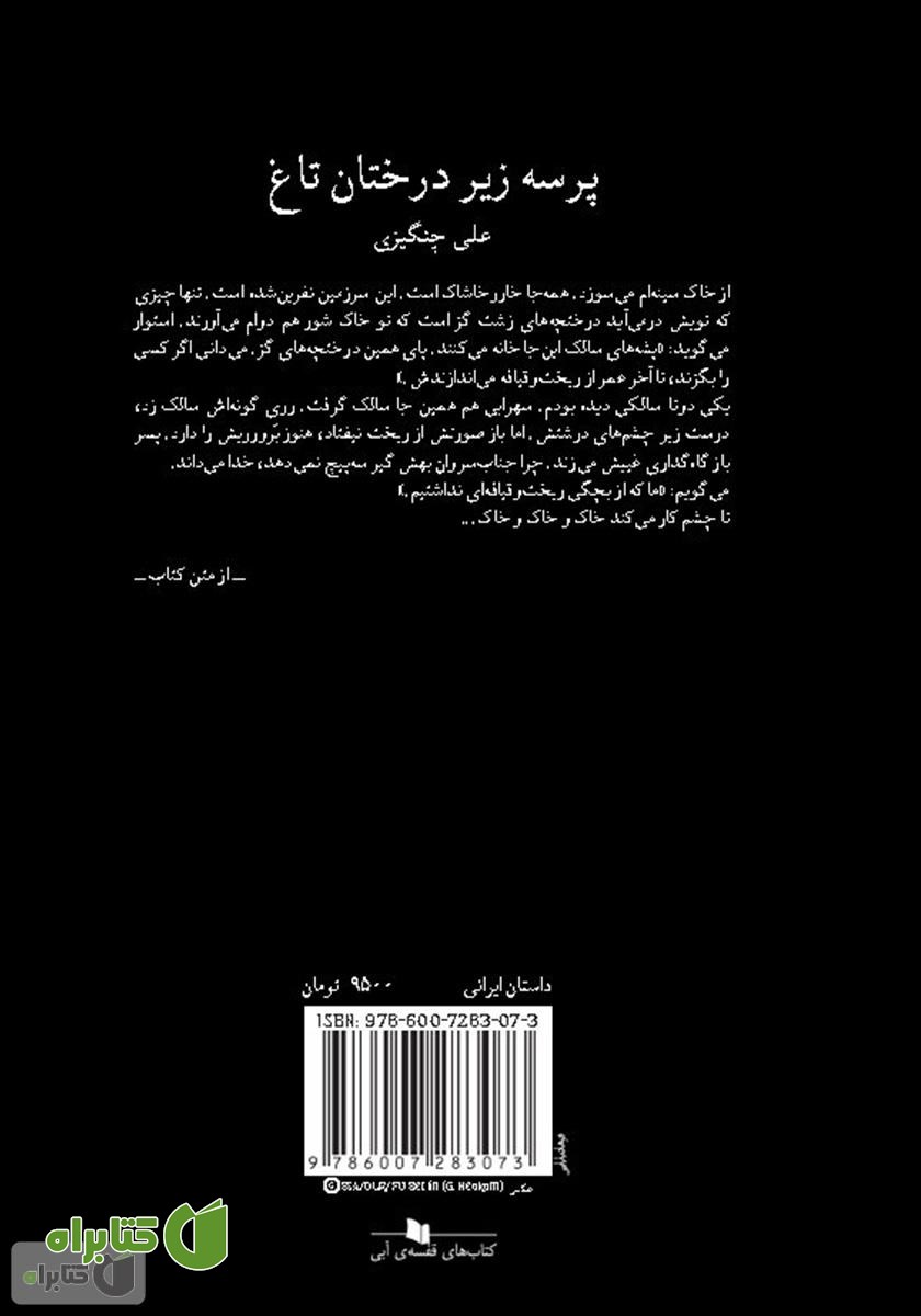 پشت جلد کتاب پرسه زیر درختان تاغ