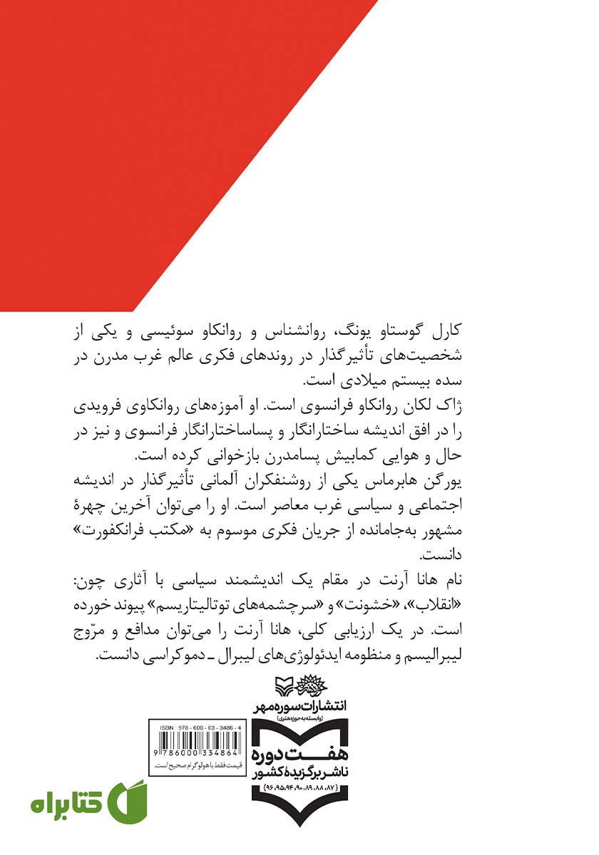 پشت جلد کتاب لکان، آرنت، هابرماس و یونگ در نگاهی کوتاه