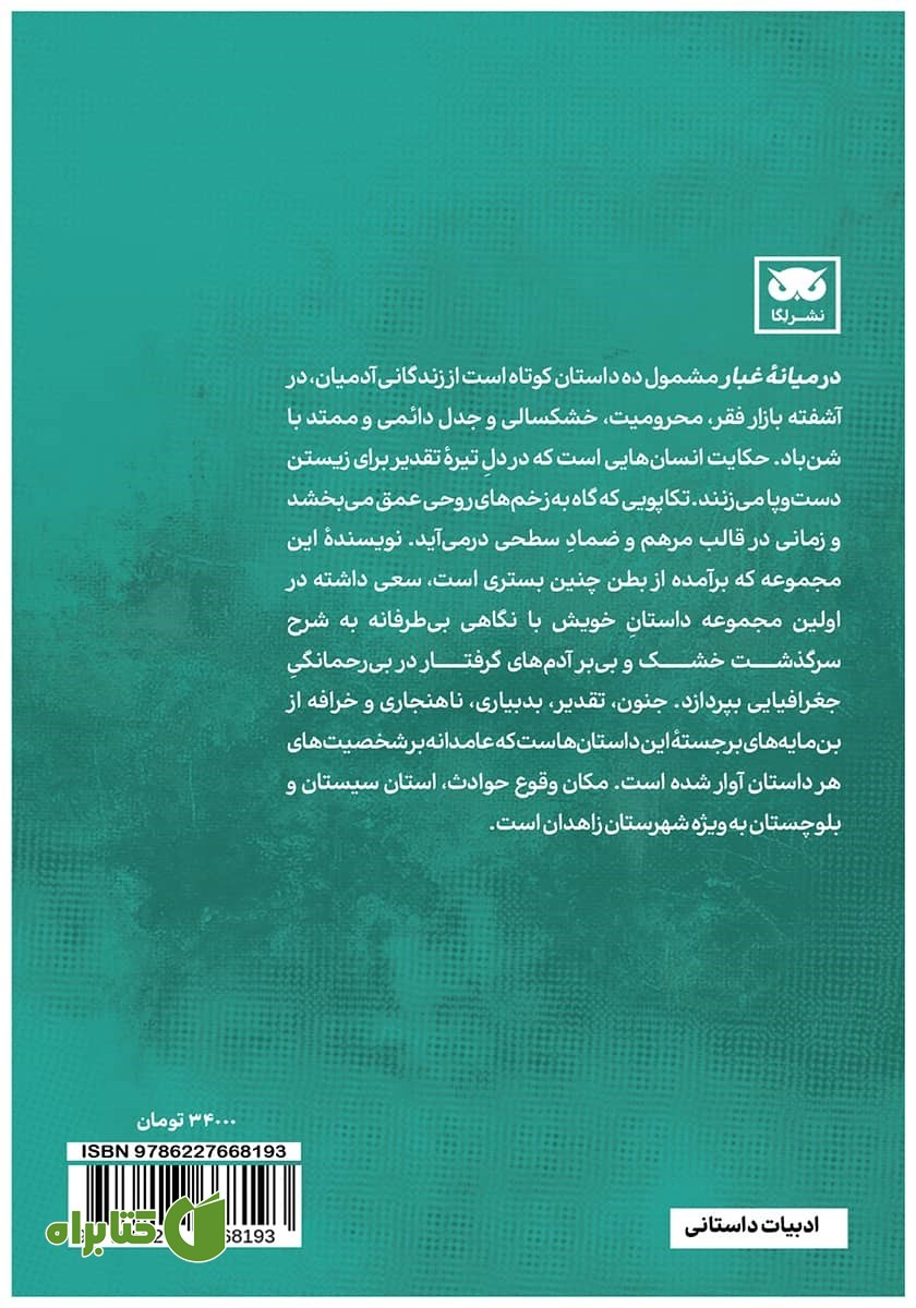 پشت جلد کتاب در میانه غبار
