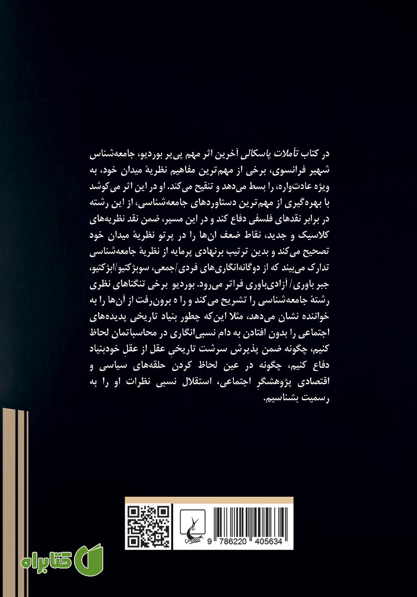 پشت جلد کتاب تاملات پاسکالی