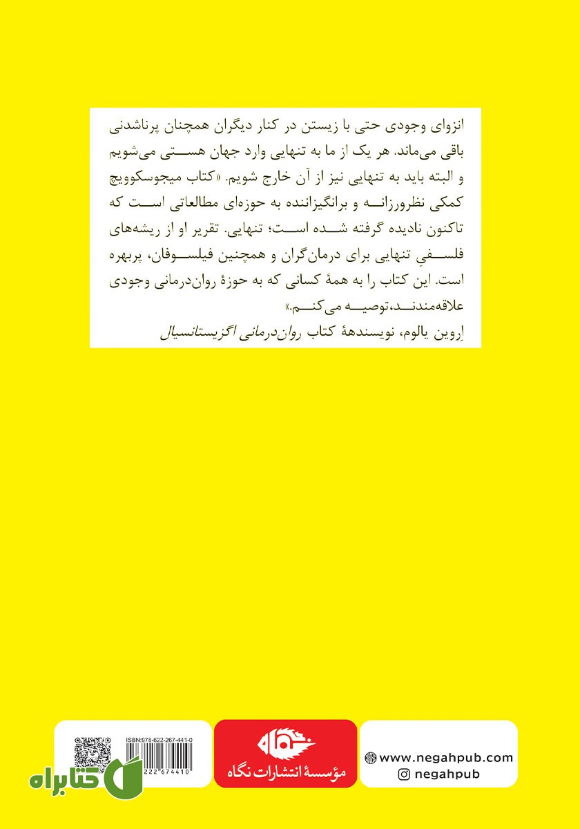 پشت جلد کتاب تنهایی در فلسفه، روانشناسی و ادبیات