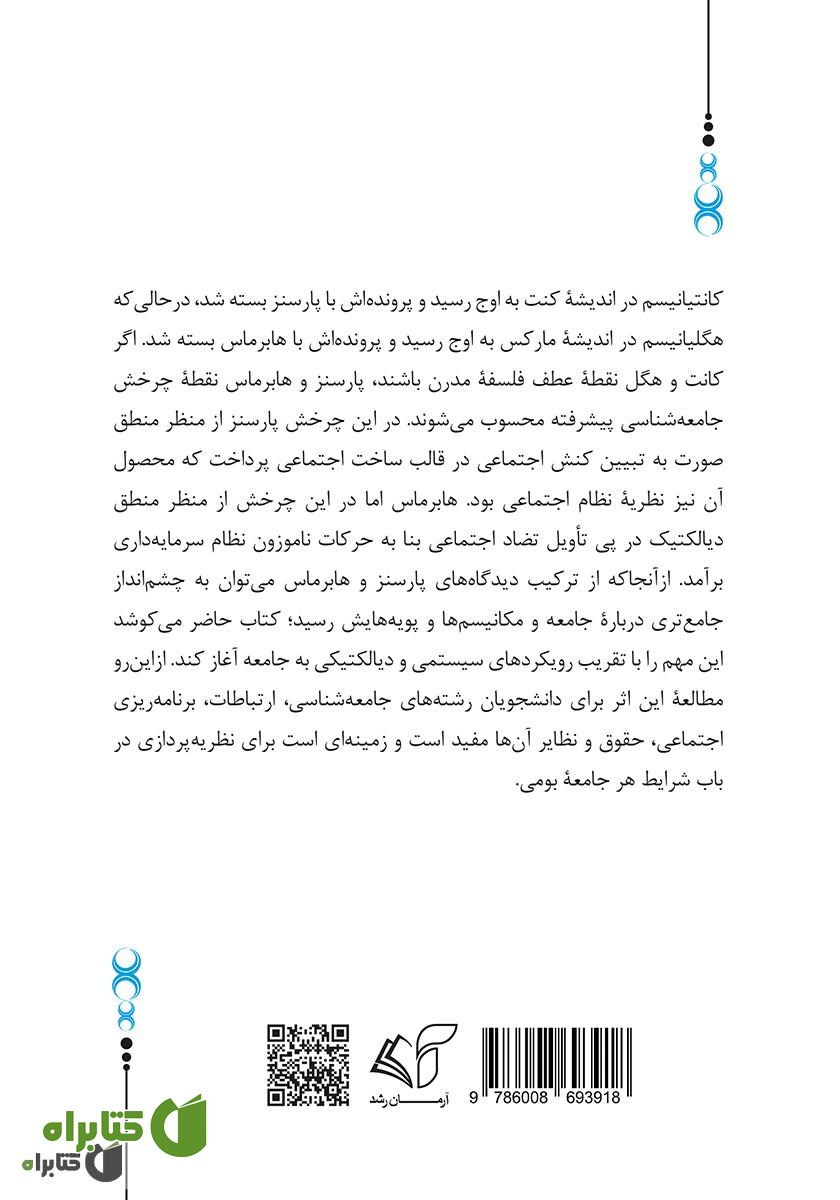 پشت جلد کتاب پارسنز و هابرماس (رویکرد دیالکتیکی به نظام اجتماعی)
