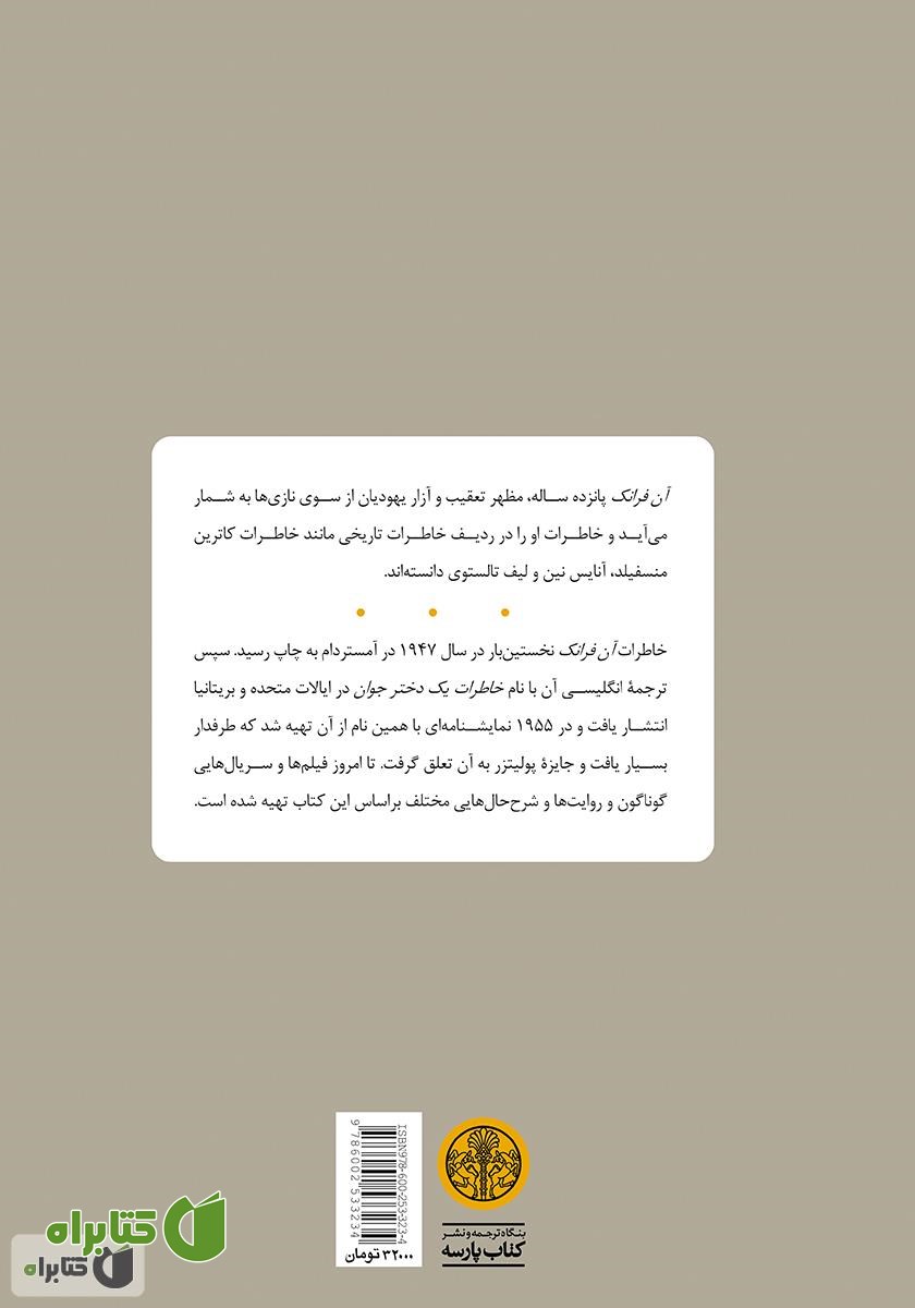 پشت جلد کتاب آن فرانک، خاطرات یک دختر جوان