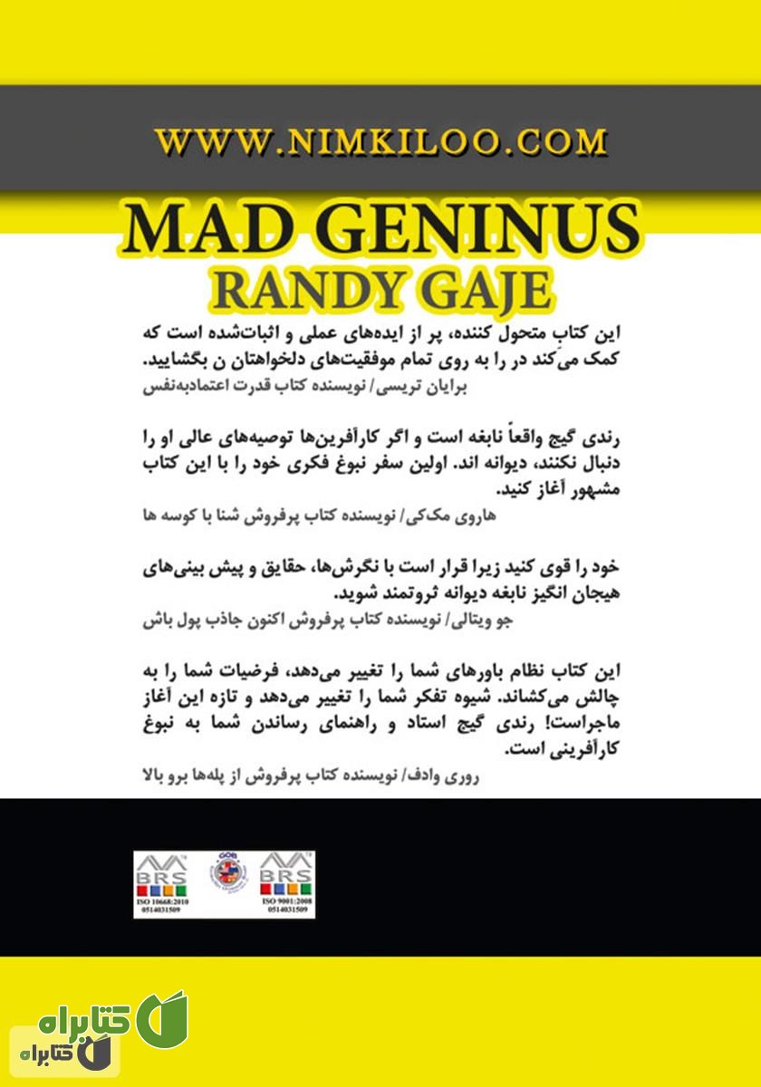 پشت جلد کتاب نابغه دیوانه